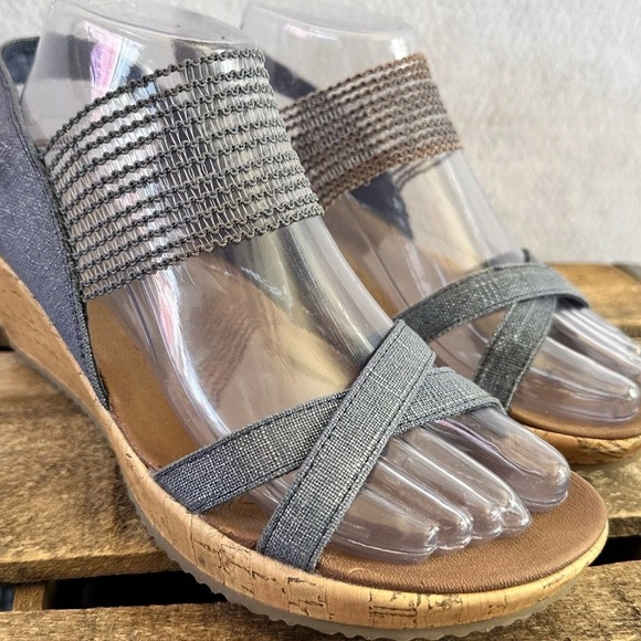 Skechers Denim Blue Wedge Sandals - Picture 2 of 8
